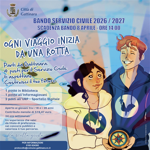 SERVIZIO CIVILE 2026: a Gattinara 4 posti per i giovani â€œOgni viaggio inizia da una rottaâ€: al via il nuovo bando