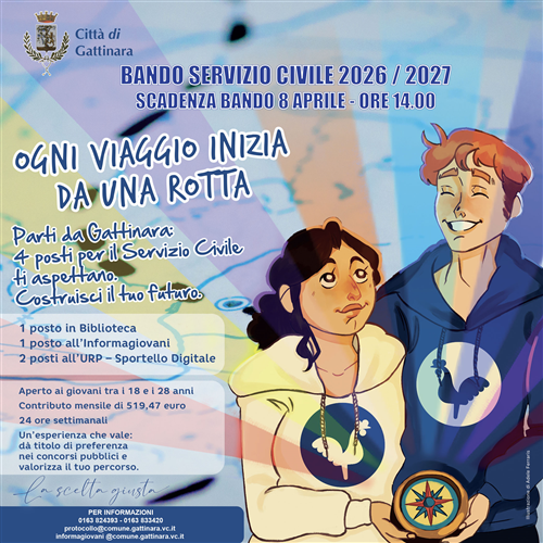 SERVIZIO CIVILE 2026: a Gattinara 4 posti per i giovani â€œOgni viaggio inizia da una rottaâ€: al via il nuovo bando