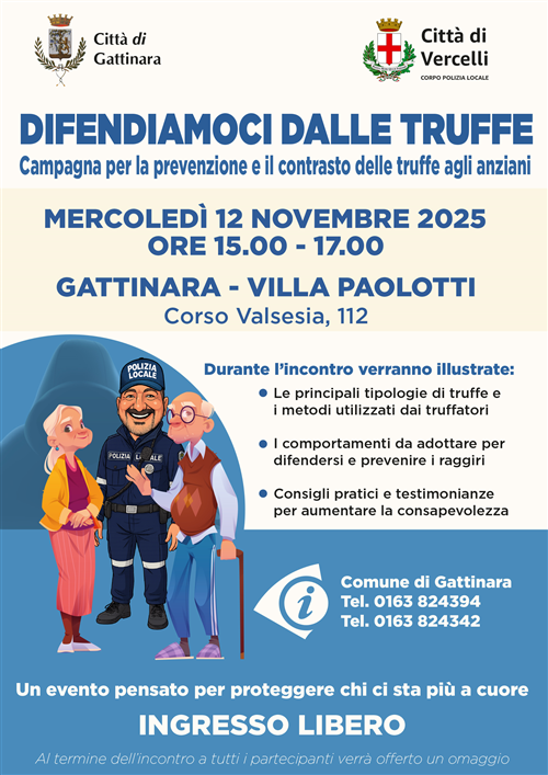 Gattinara aderisce alla Campagna di prevenzione e contrasto delle truffe agli anziani