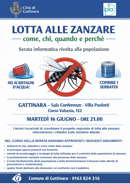ZANZARE: Martedì 16 giugno una serata informativa aperta alla cittadinanza
